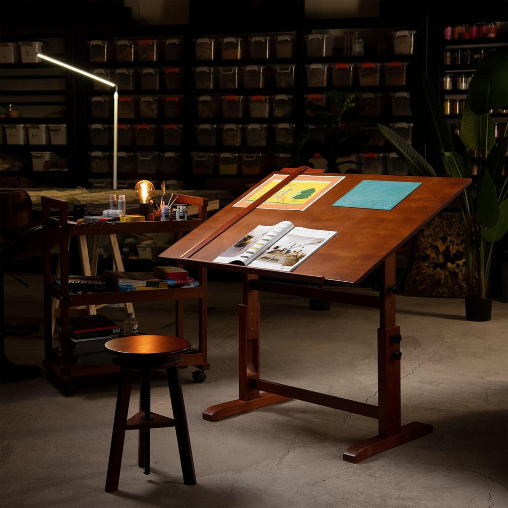 Extra-Large Wood Drafting Table and Wooden Stool B79542