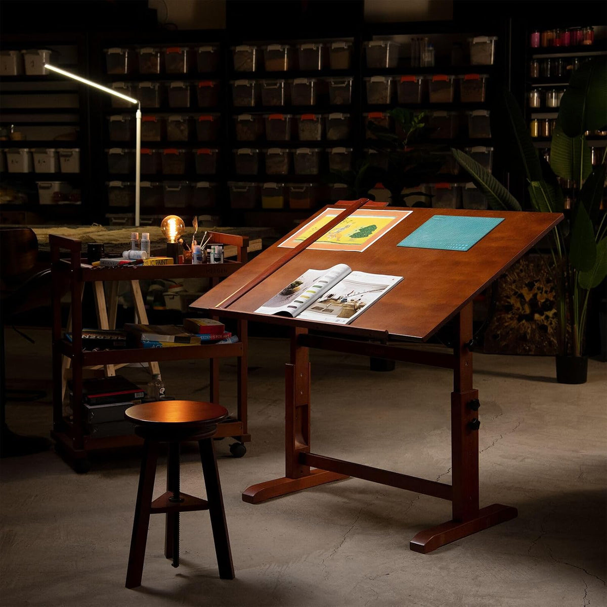 Extra-Large Wood Drafting Table and Wooden Stool B79542