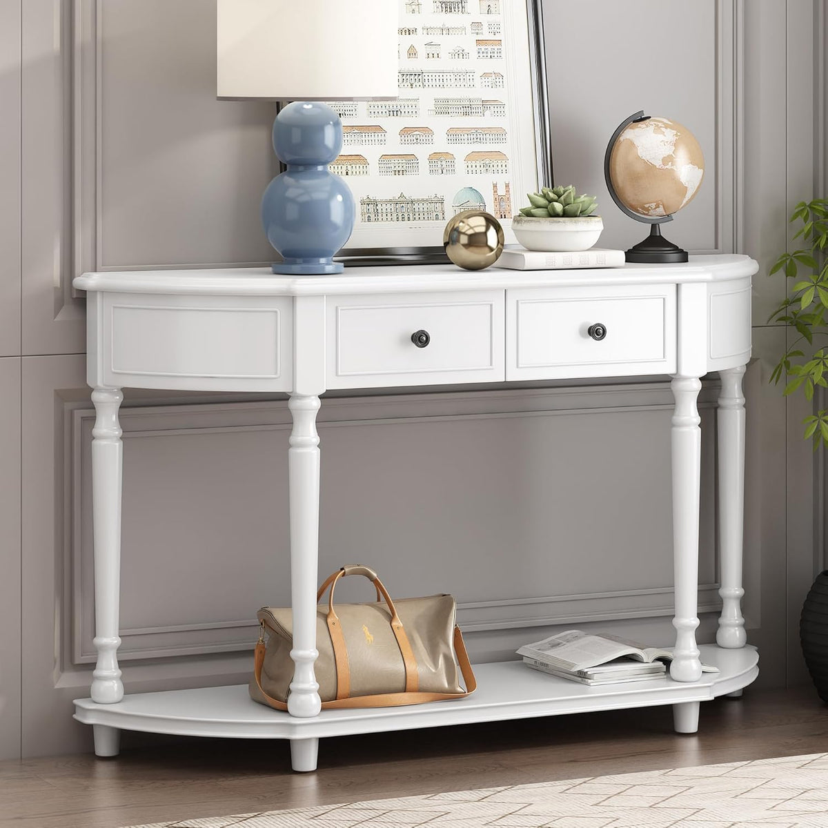 White Solid Wood Storage Cabinet with 2 Drawers and Open Shelf U453091