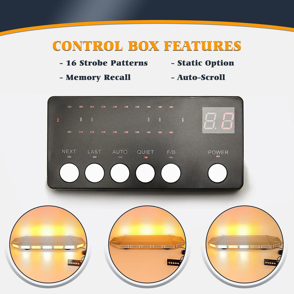 LED Rooftop Emergency Warning Strobe Light Bar Amber White A7704