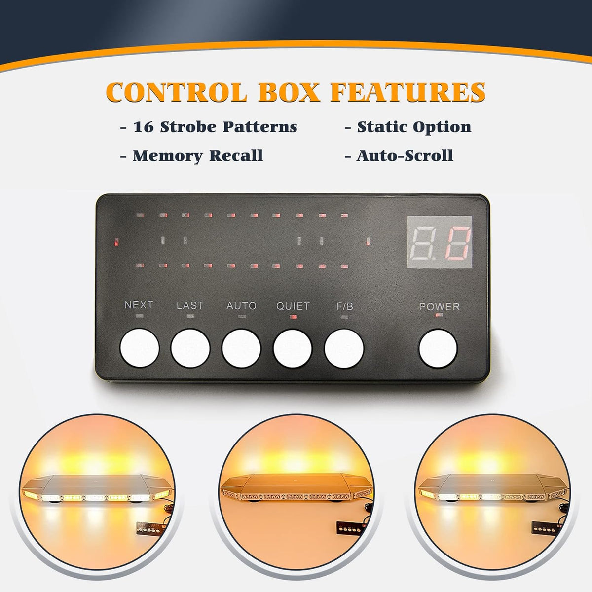 LED Rooftop Emergency Warning Strobe Light Bar Amber White A7704