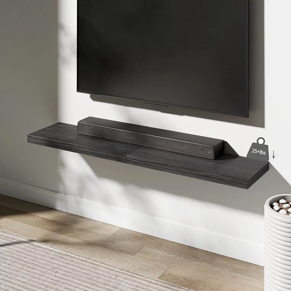 Walnut Wooden Floating Wall Shelf 36 in W x 12.75 in D x 2 in H Set of 2 L79076