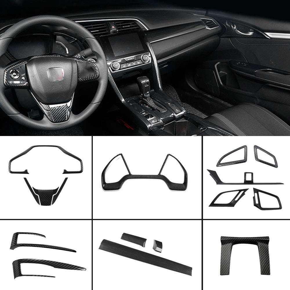 Full Set Car Interiors Instrument Panel Center Console Moulding Trim Steering Wheel Cover 16Pcs B5673