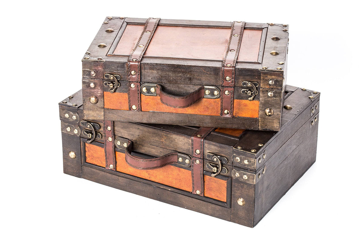 Set of 2 Wood Decorative Suitcases T62388