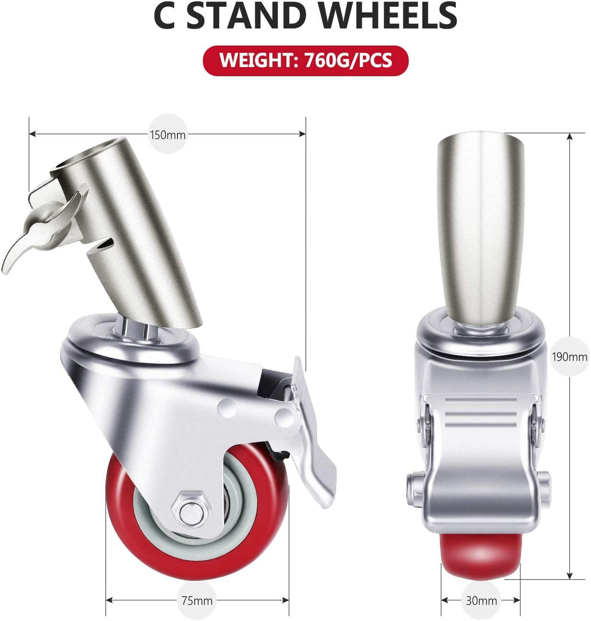 3 Packs Swivel Caster Wheels Set with 75mm Diameter Metal Construction K134314