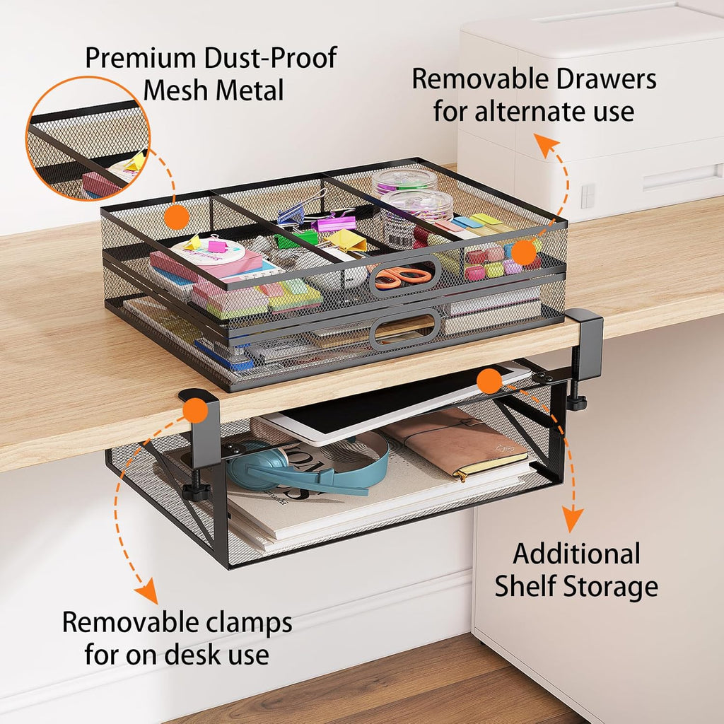 Under Desk 2 Drawer Metal Drawer Organizer Large 15.6x12x4.7 Inches L850590