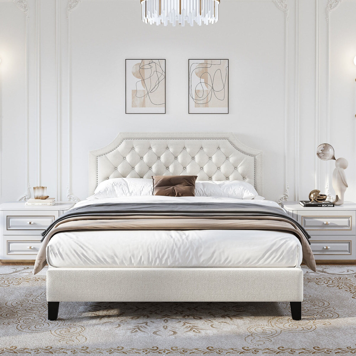 Grey Upholstered Tufted Bed Frame Full D28395