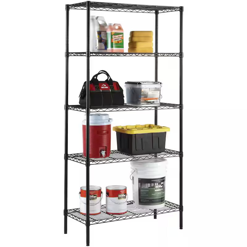 5-Tier Steel Wire Shelving Unit in Black H302349