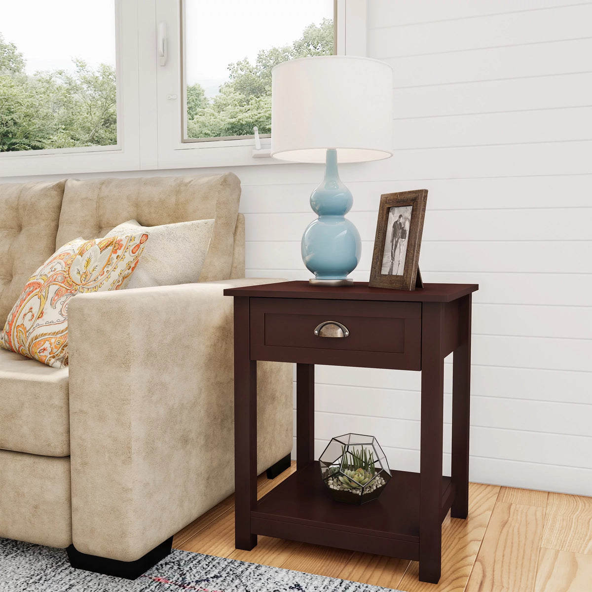 Wooden End Table with Storage Drawer and Shelf K963100