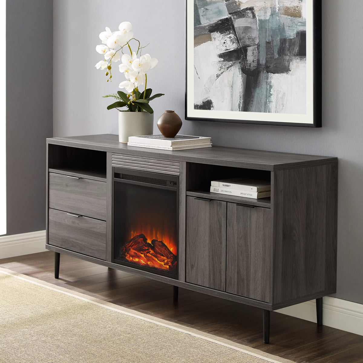 Slate Grey Fireplace TV Stand J951