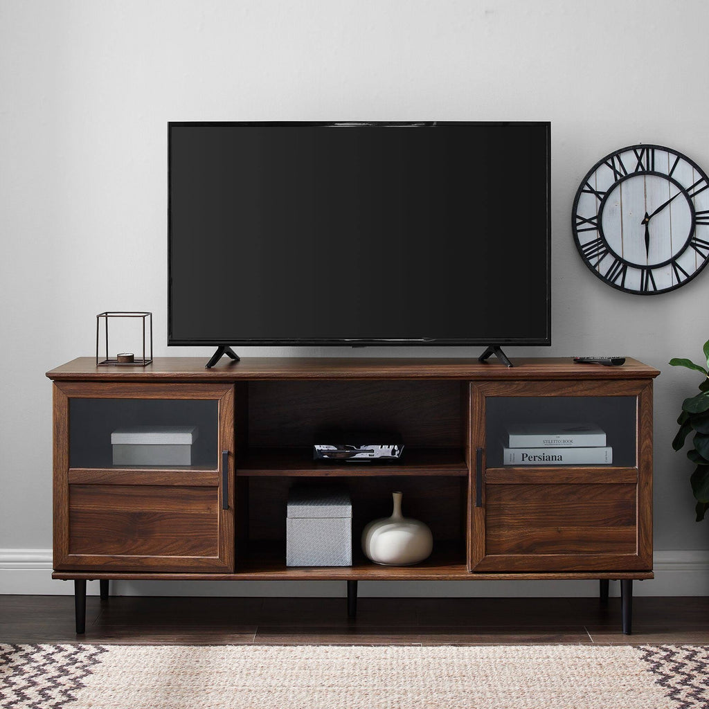 Dark Walnut Glass Wood TV Console F5213