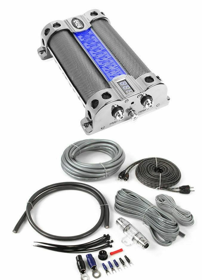 8 Farad LED Digital Car Capacitor with 4 Gauge Wiring Kit R8655