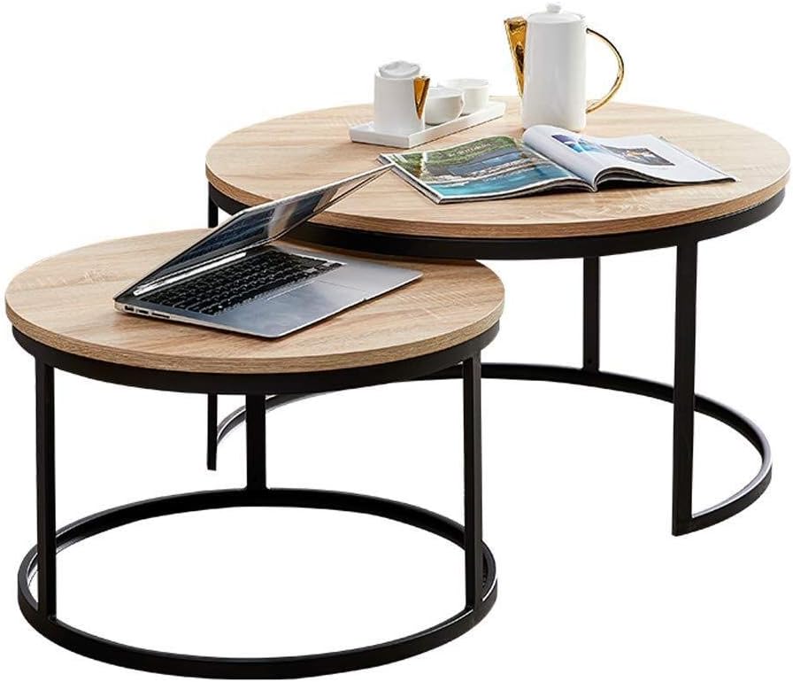Set of 2 Round Nesting Coffee Table Wood and Metal V23738
