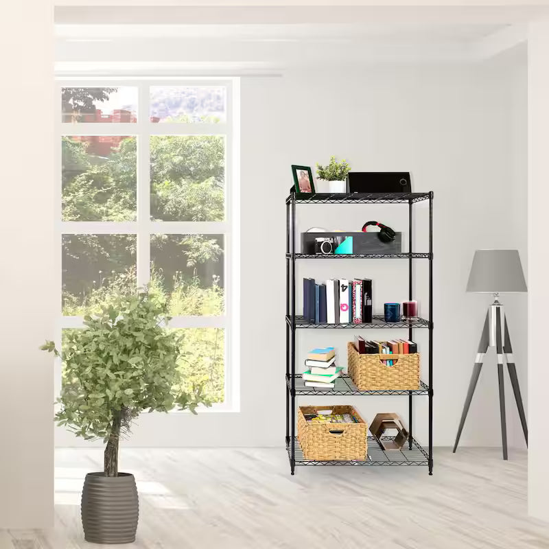 5-Tier Steel Wire Shelving System in Black N659