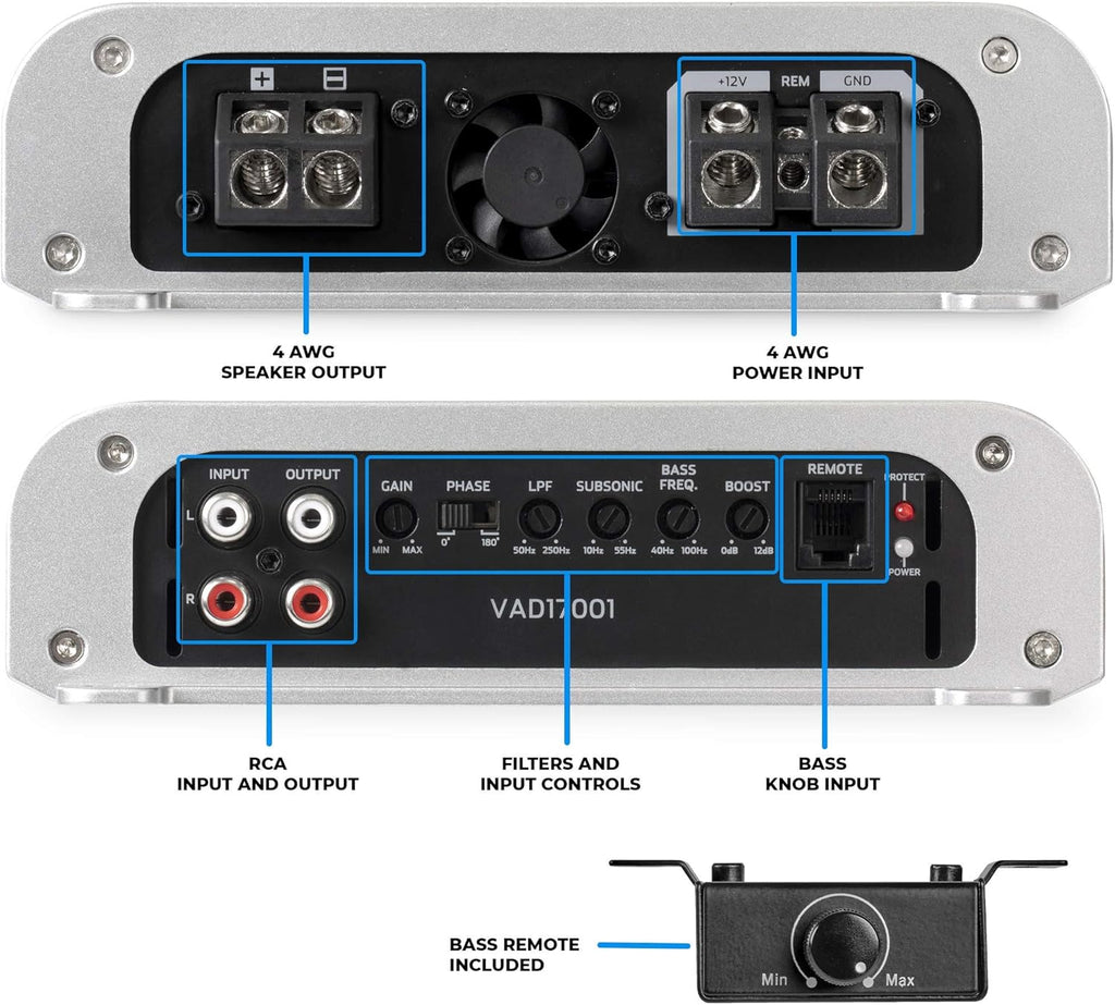 1700W RMS Class D Monoblock Amplifier with Bass Remote T8765