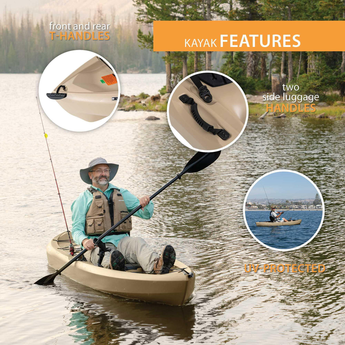 2 Pack Tan Fishing Kayak with Paddles F930860