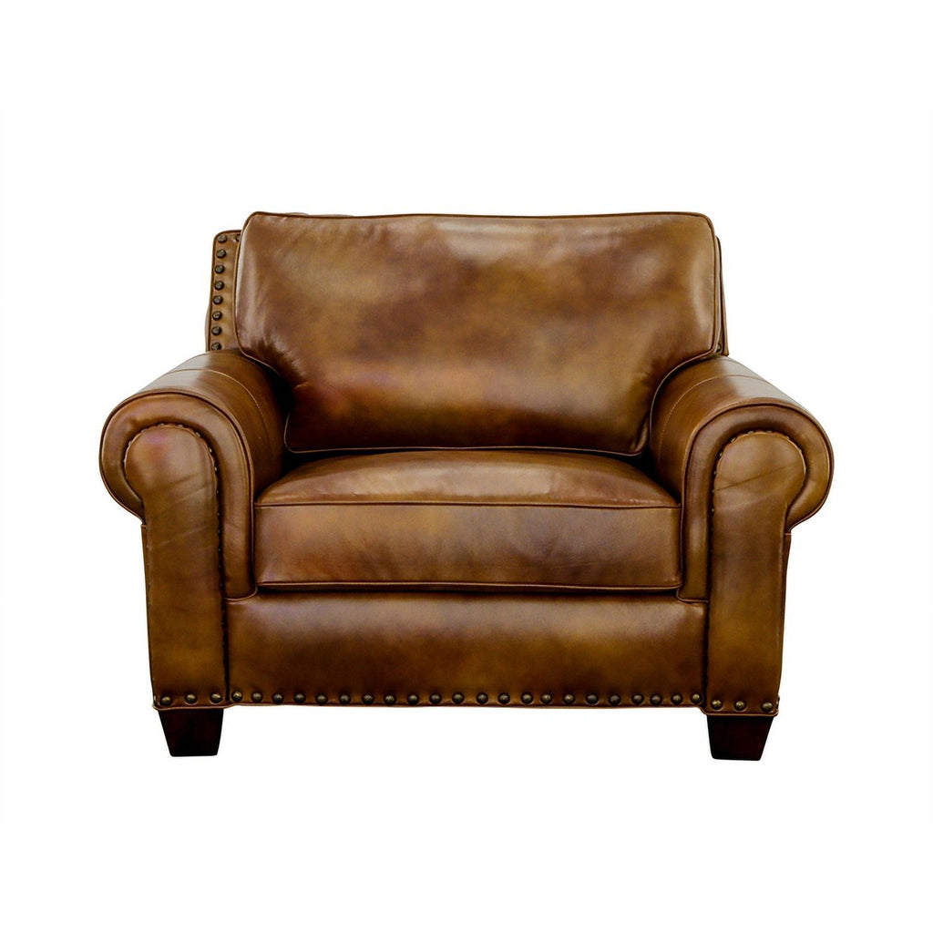 Camel Top-Grain Leather Accent Chair with Toss Pillows N3516