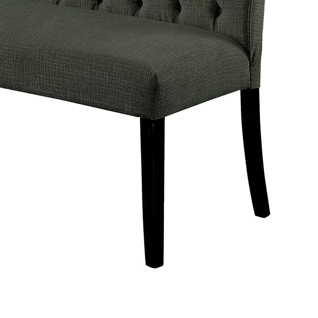 Tufted Fabric Upholstered Wooden Love Seat Bench V6576