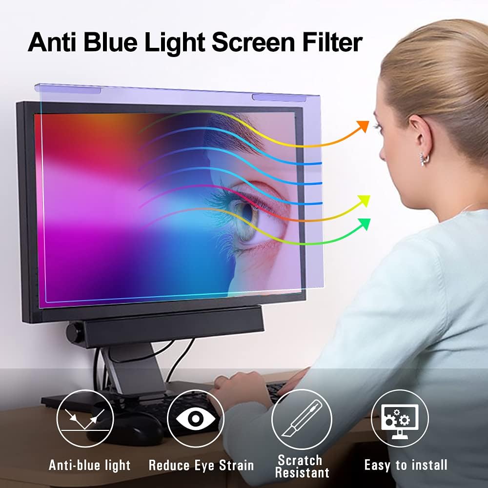 Anti Blue Light Screen Protector for 23 23.6 23.8 24 inch Desktop Monitor, Widescreen Frame Hanging Type, Pack of 2 V7948