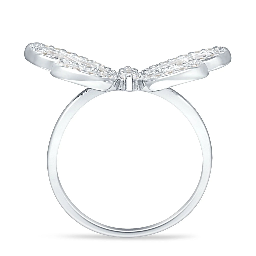 Cluster Butterfly Ring Baguette Cubic Zirconia White Tone 925 Sterling Silver C944622