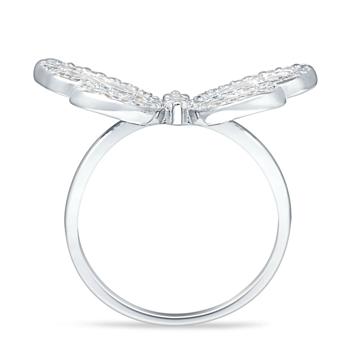 Cluster Butterfly Ring Baguette Cubic Zirconia White Tone 925 Sterling Silver C944622