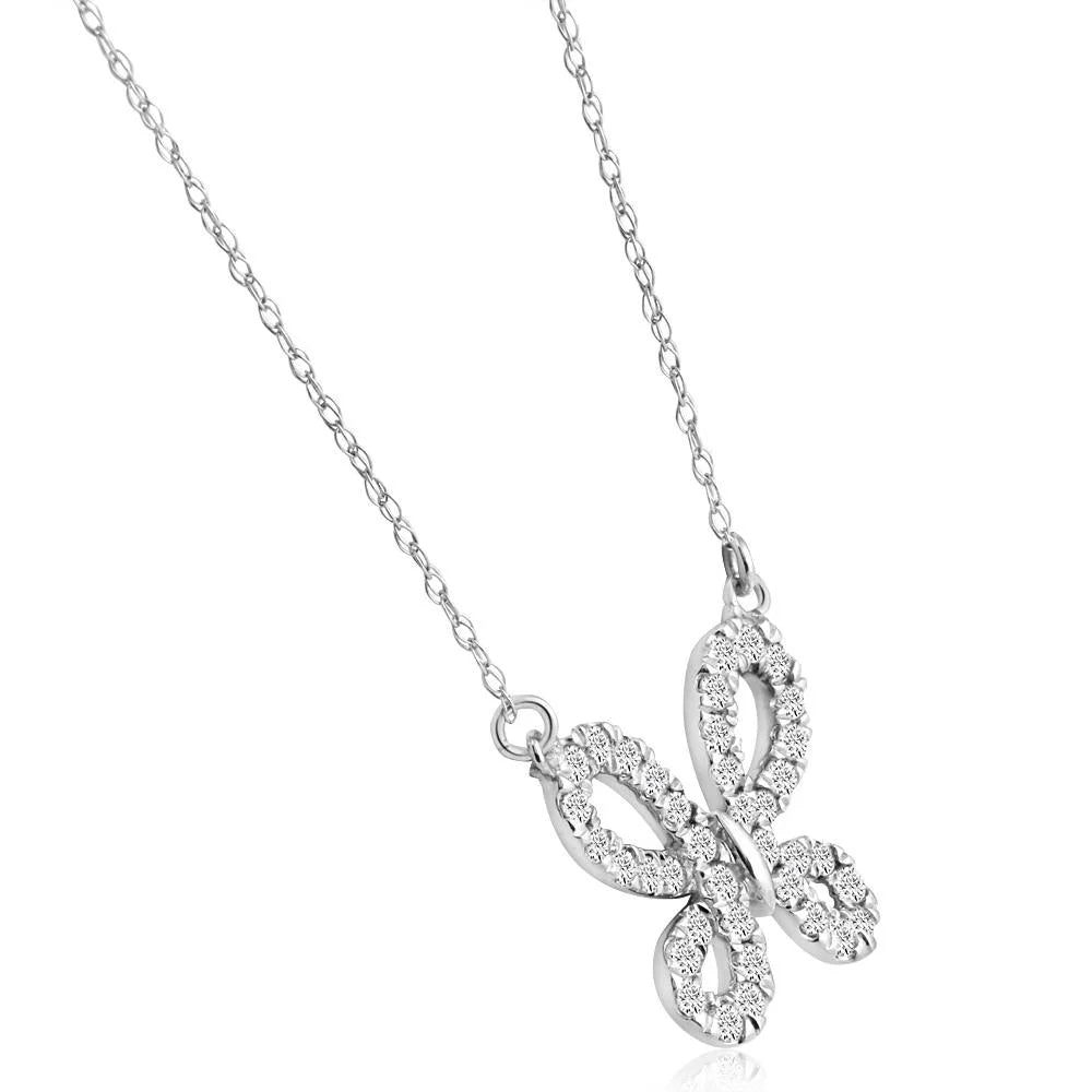 Natural Diamond Butterfly Pendant 18" Necklace J2050