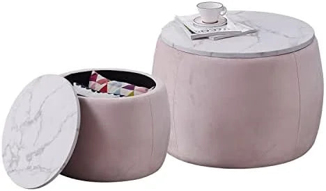 Set of 2 Round Nesting Ottoman with Lid H958301