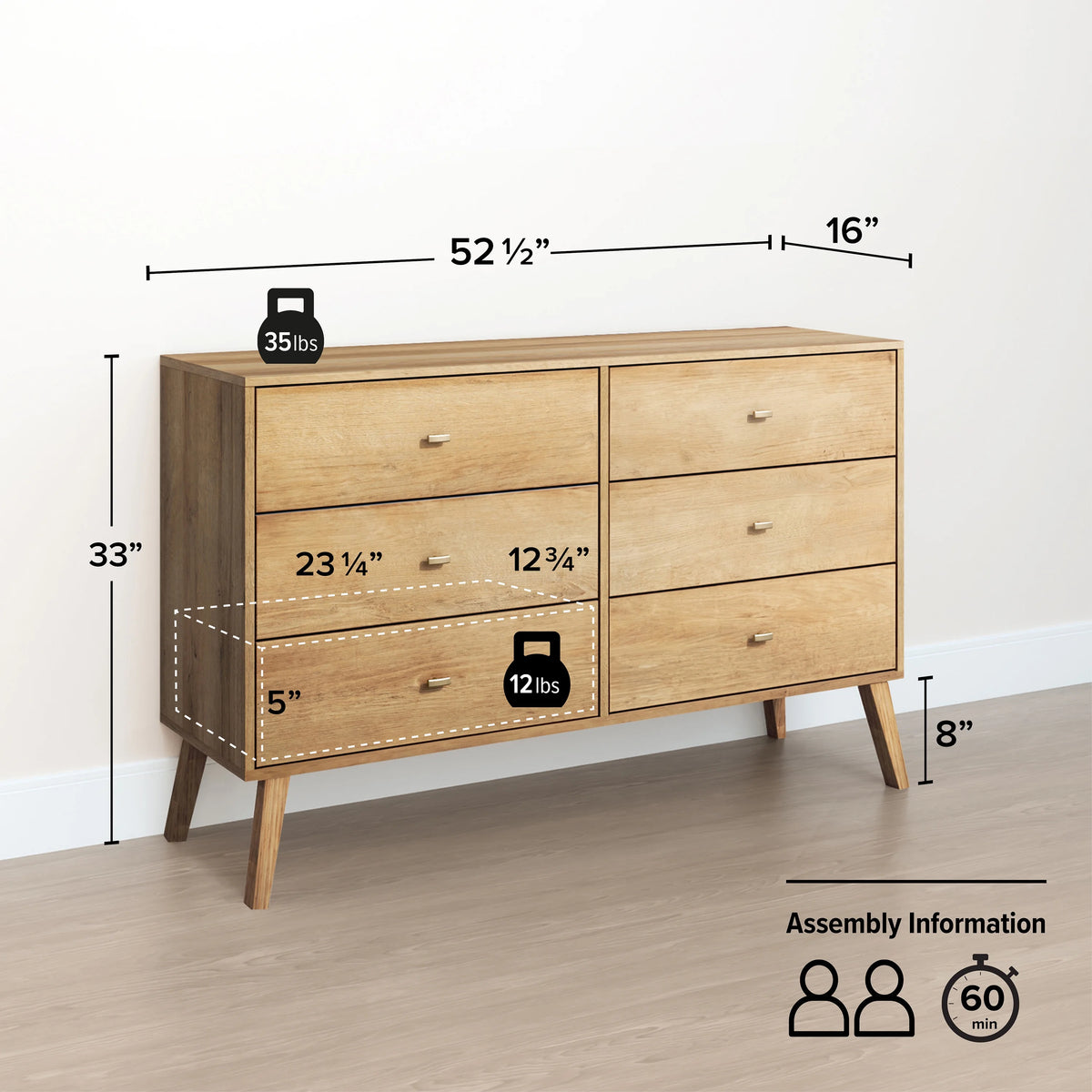 6 Drawer Wooden Dresser B2781