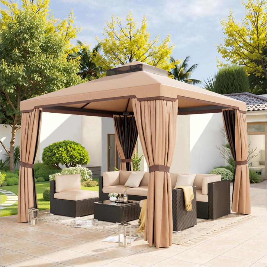 10 x 10 FT Outdoor Gazebo with Vented Soft Canopy and Mosquito Netting H188173