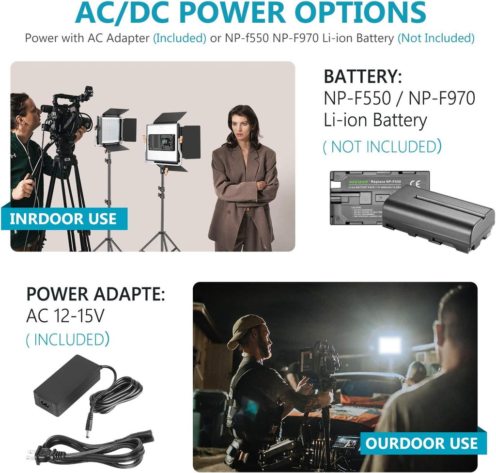 2 Packs 480 LED Video Light Photography Lighting Kit with Light Stand A24906