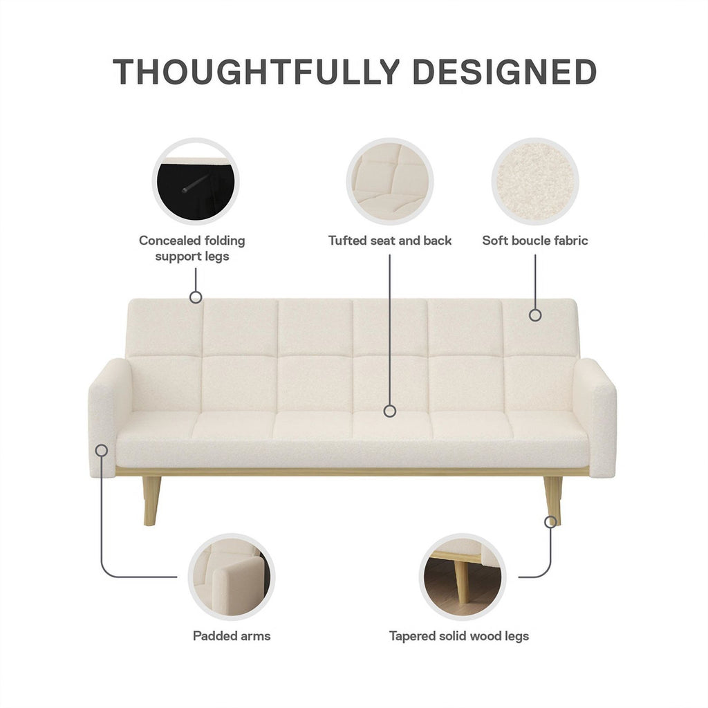 Ivory Teddy Fabric Futon Sofa Bed Y8084