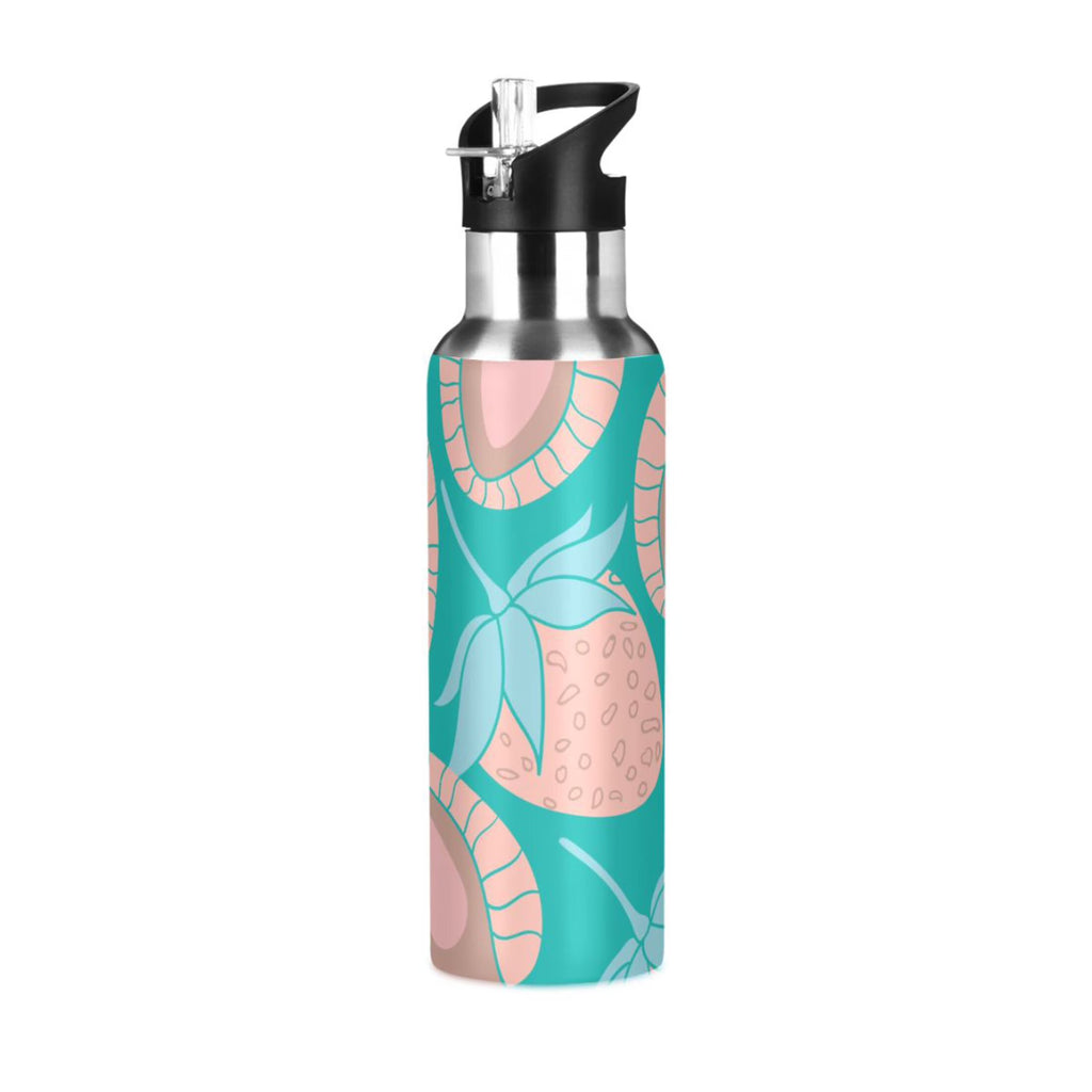 Strawberry Blue Stainless Steel Insulated Water Bottle with Straw Lid Z5076