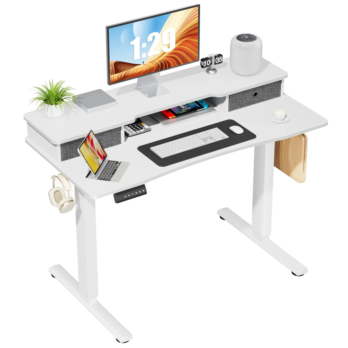 Height Adjustable Electric Standing Desk with Storage Shelf Double Drawer C28968
