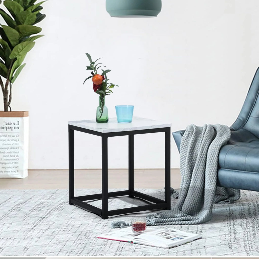White Square Side Table with Marble Metal Frame Z241