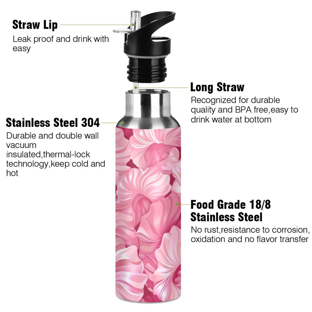 Pink Insulated Stainless Steel Water Bottle with Straw Lid 20 oz N912