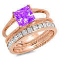 18K Rose Gold Amethyst Solitaire Bridal Set SZ 4.5 W515866