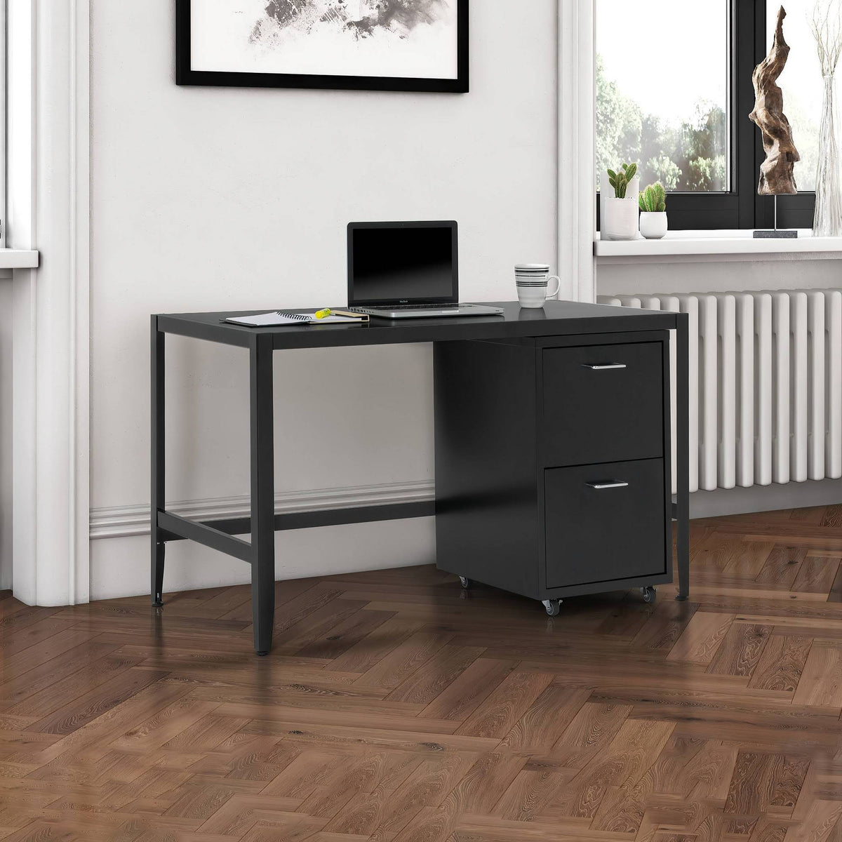 Black Metal 2-Drawer Mobile File Cabinet Y38179