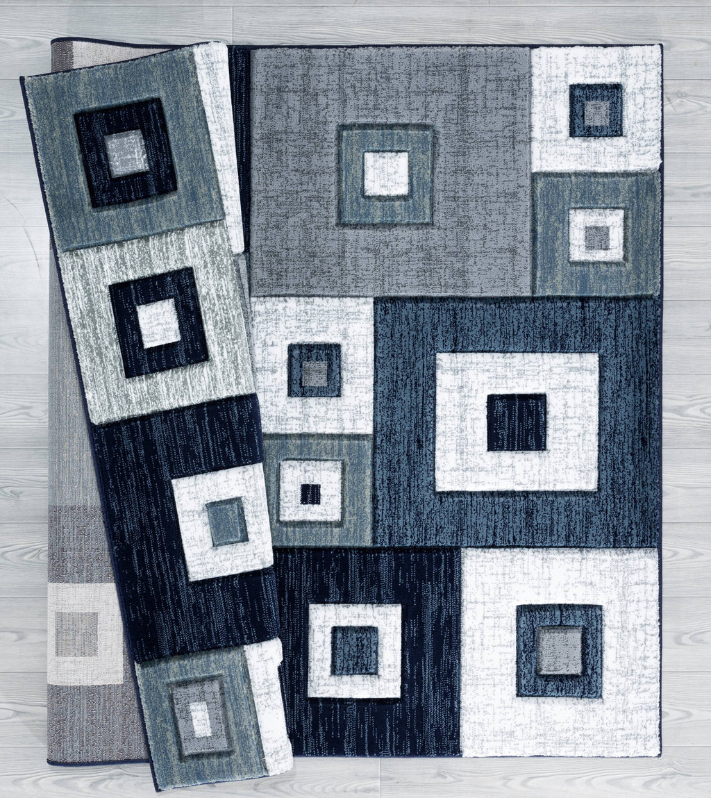 Navy Modern Geometric Accent Rug M375604