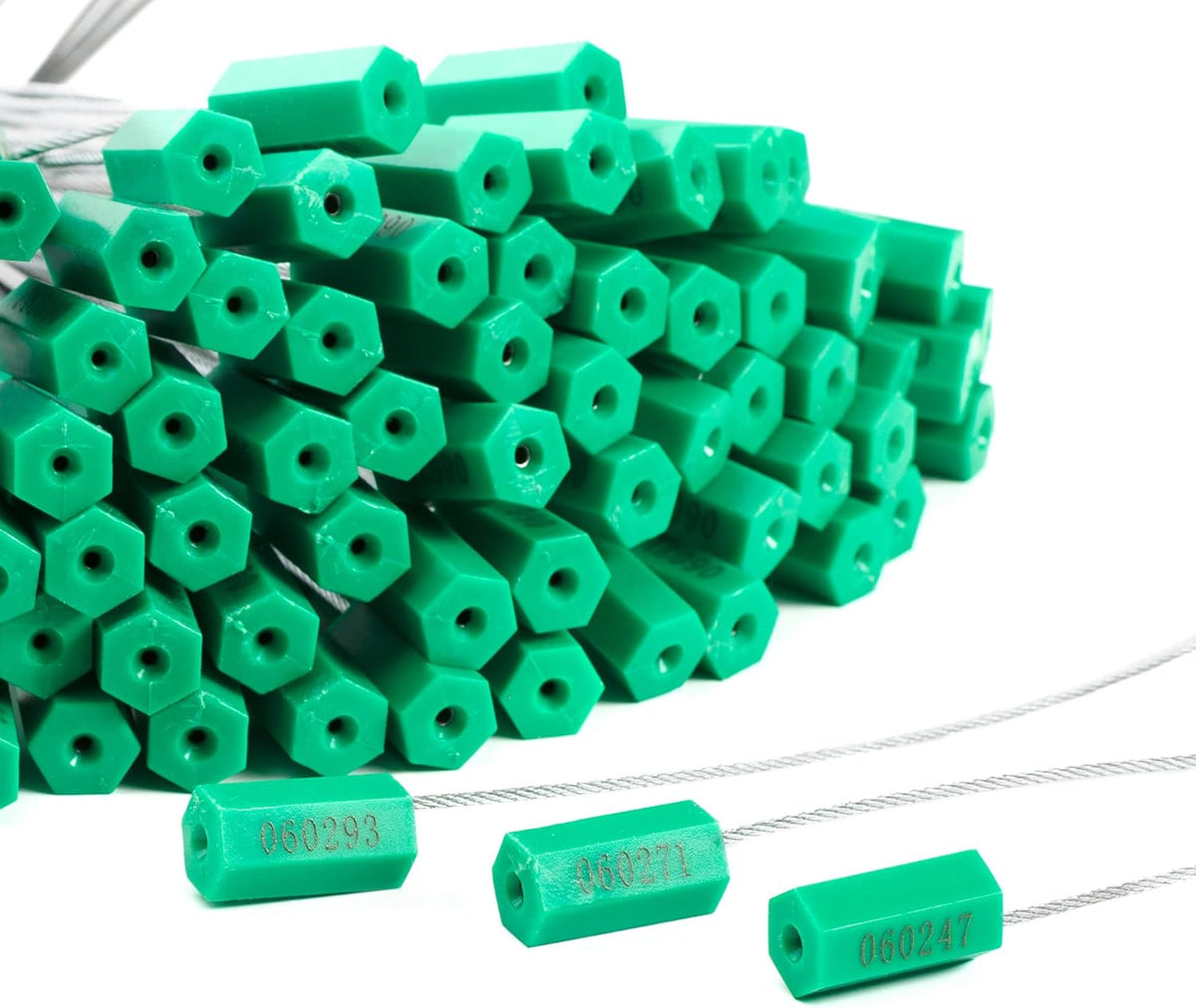 100 Green Steel Pull Tight Wire Seals Y557