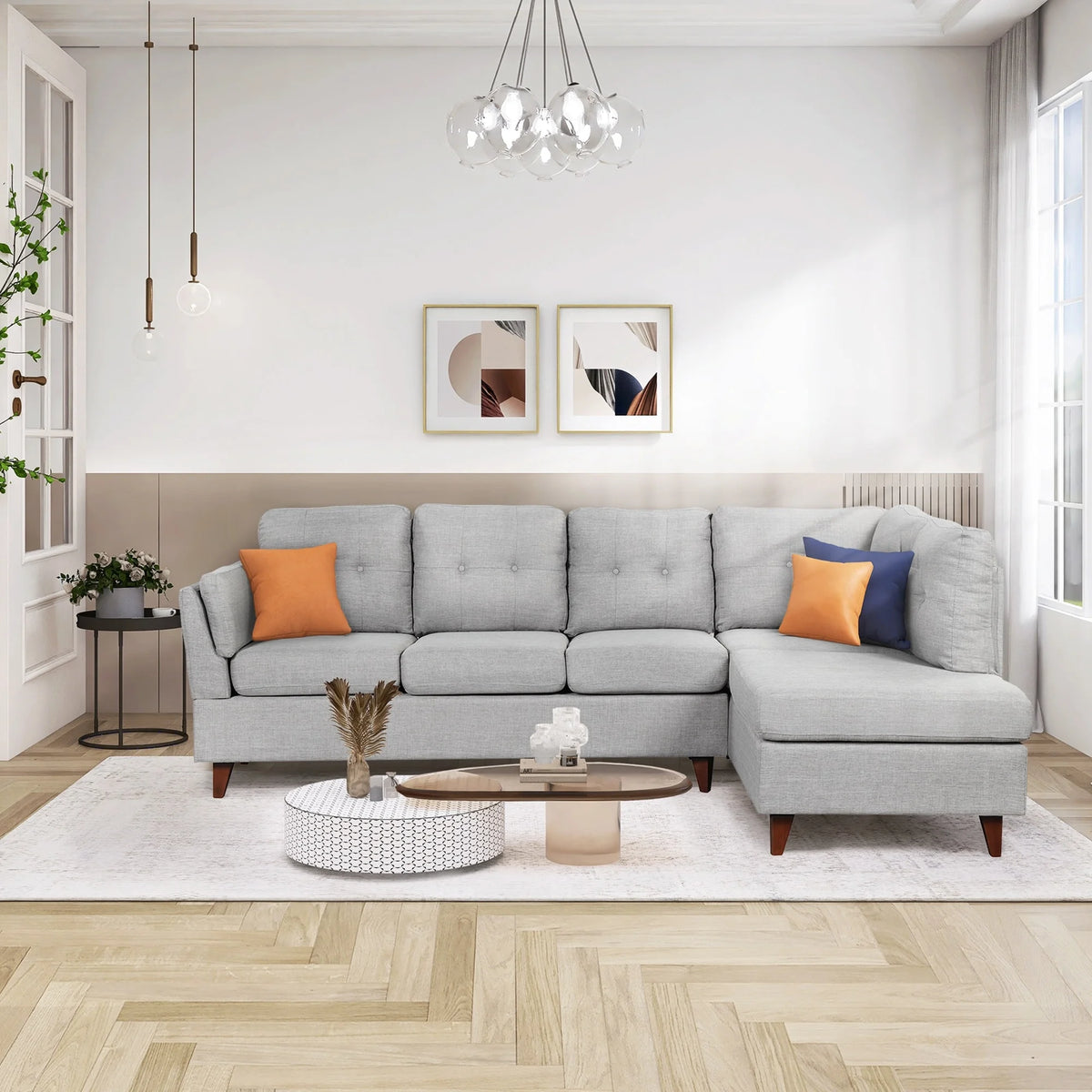 L-Shape Sectional Sofa with Chaise Lounge Gray M168