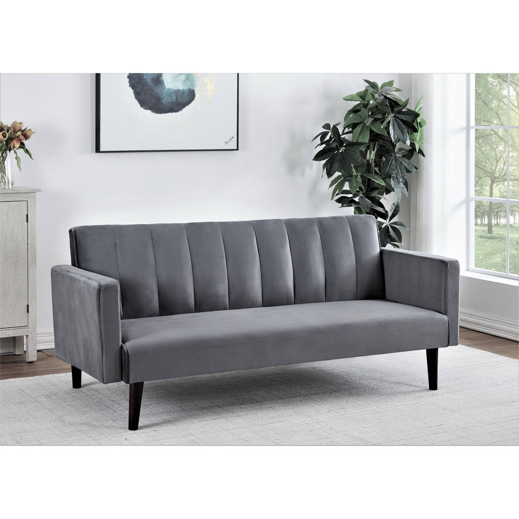 Grey Convertible Velvet Sofa Bed F548394