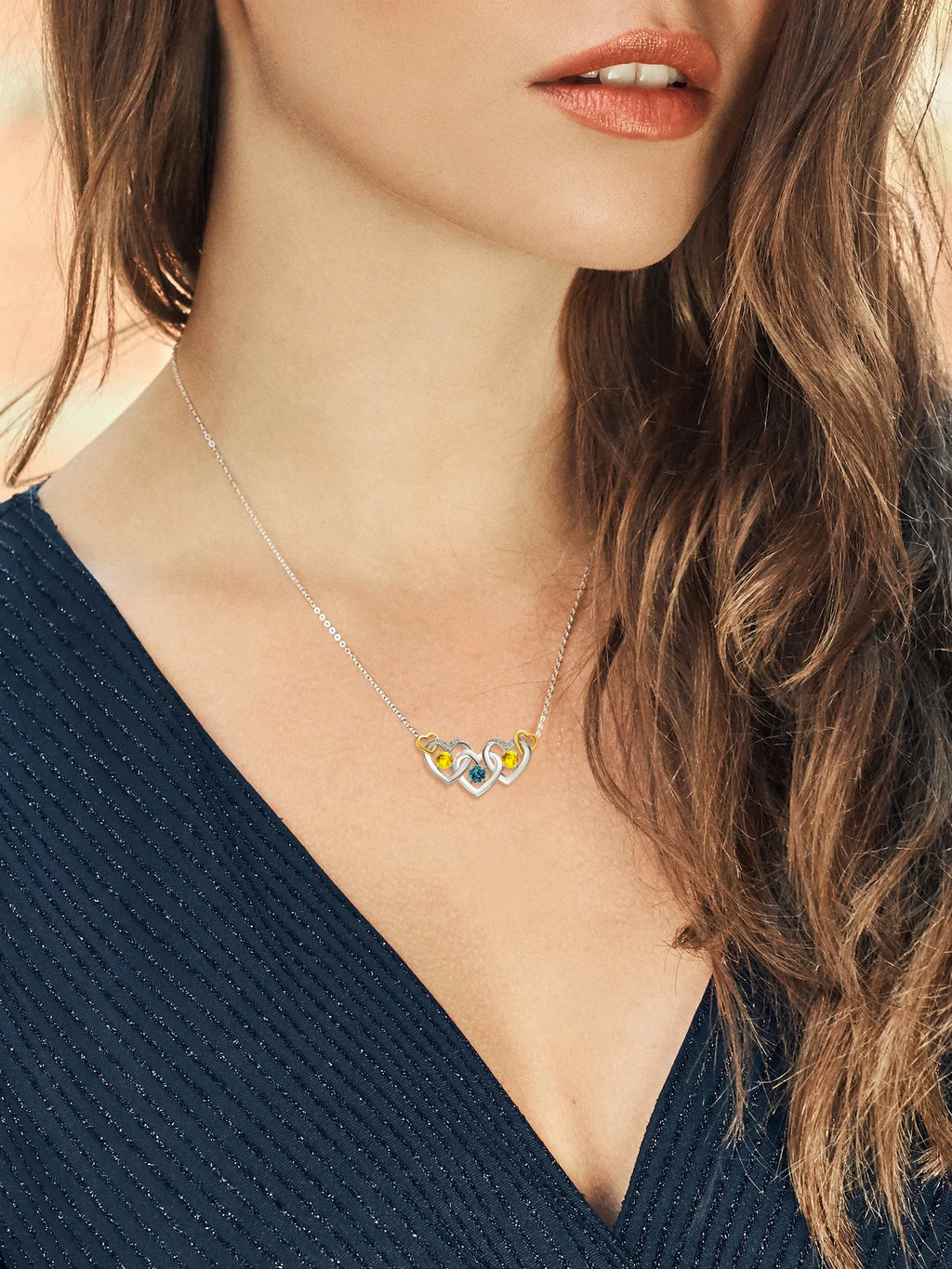 925 Silver 10K Yellow Gold London Blue Topaz Yellow Sapphire White Lab Grown Diamond Heart Shape Pendant Necklace with 18 inch Chain C4499