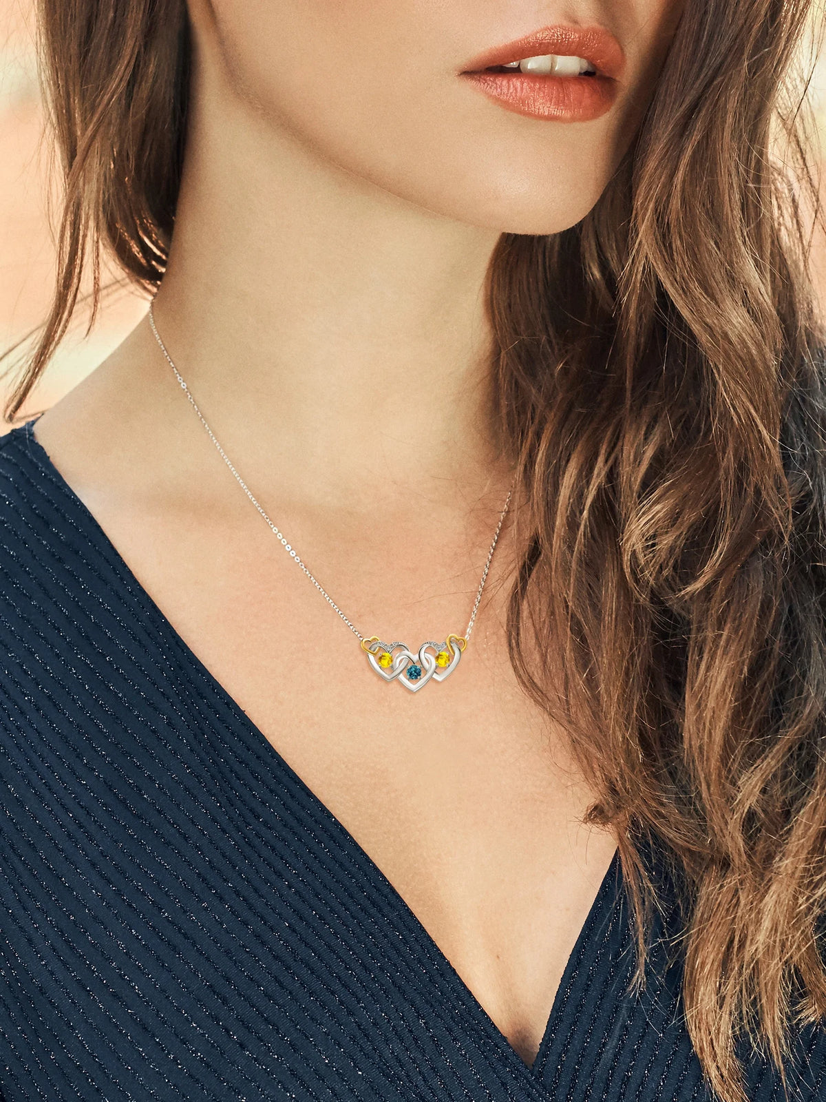 925 Silver 10K Yellow Gold London Blue Topaz Yellow Sapphire White Lab Grown Diamond Heart Shape Pendant Necklace with 18 inch Chain C4499