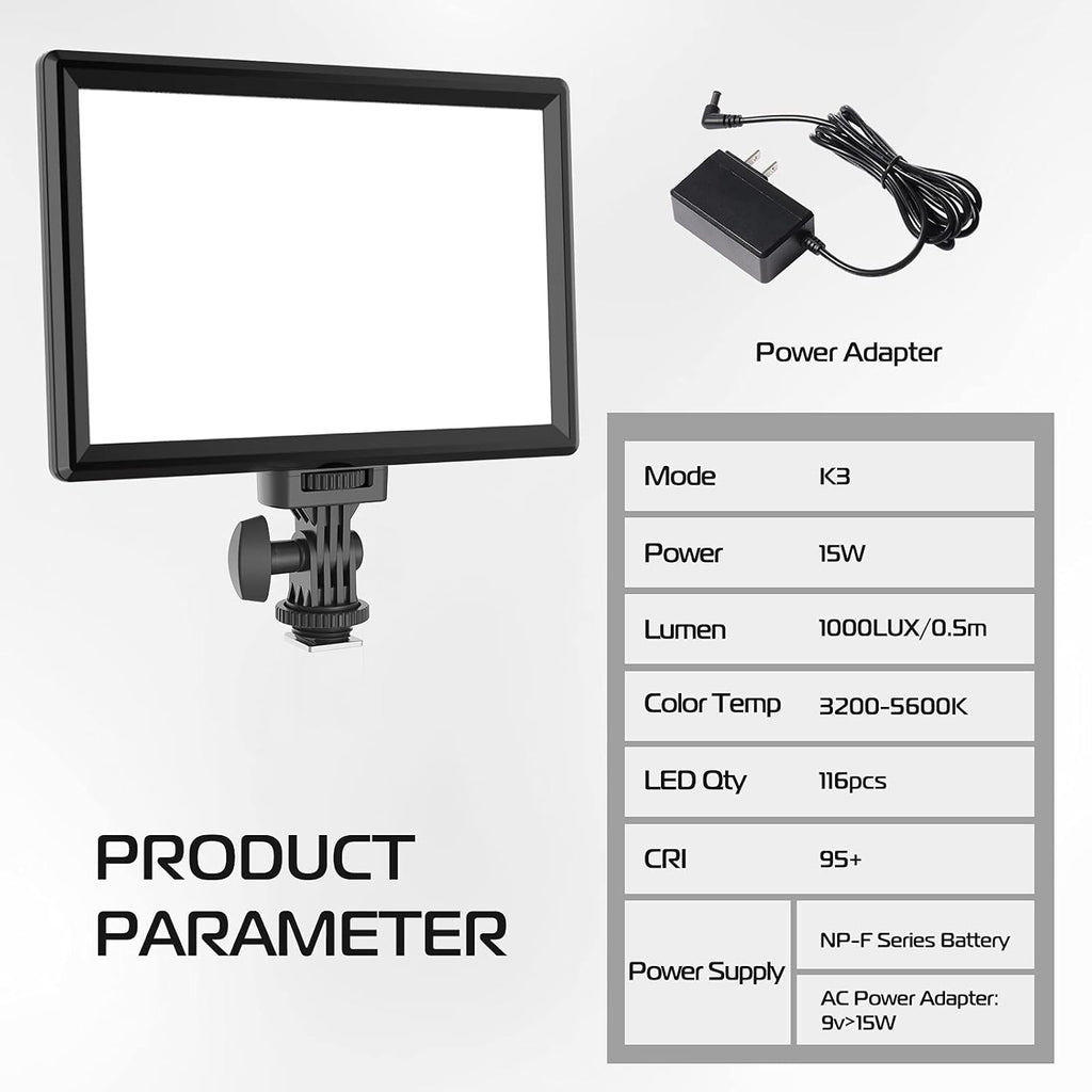 LED Panel Light with LCD Display, Dimmable Bi-Color 3200-5600K CRI95+ C458