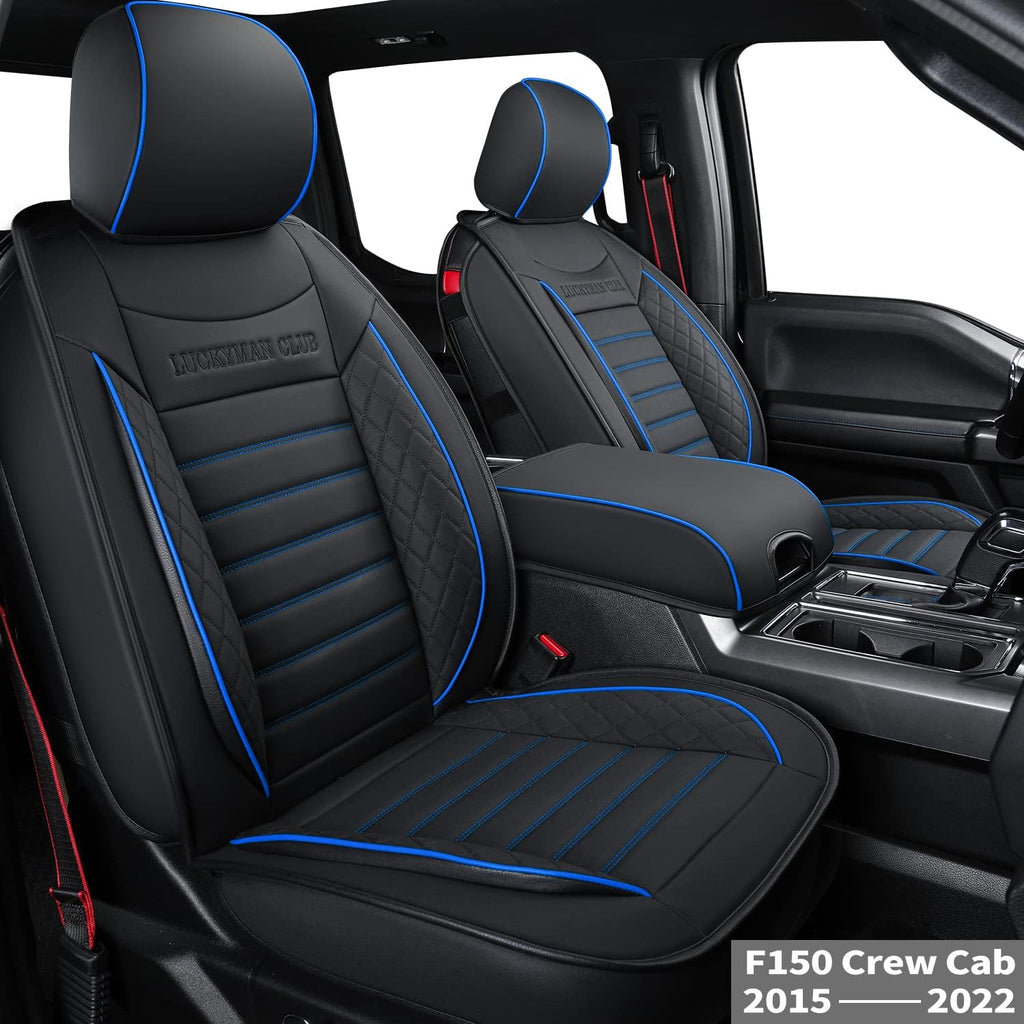 F150 Crew Cab Faux Leather Seat Covers (Black & Blue) F3715