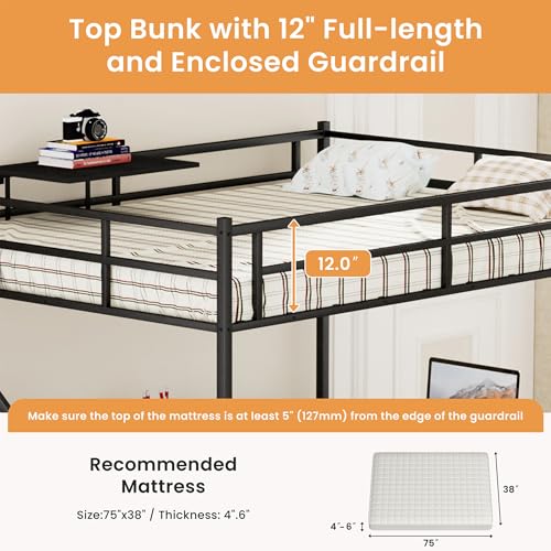 Full Size Black Metal Loft Bed with Desk and Stairs U22778