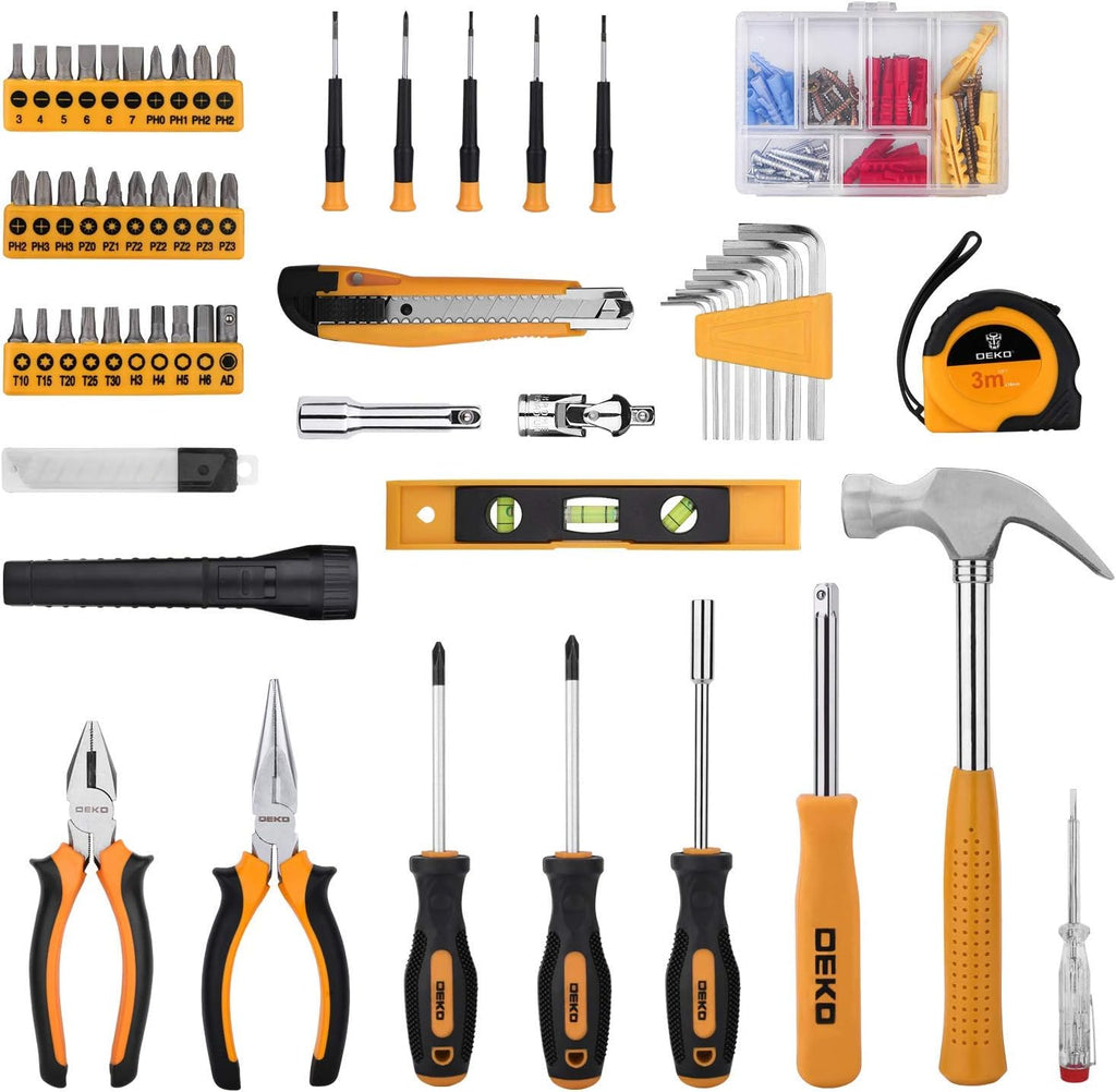 208 Piece General Household Hand Tool Kit with Plastic Toolbox Storage Case X64876
