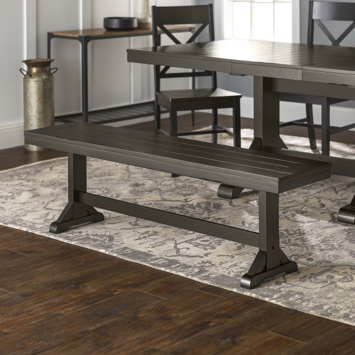 Antique Black Wood Bench E48673