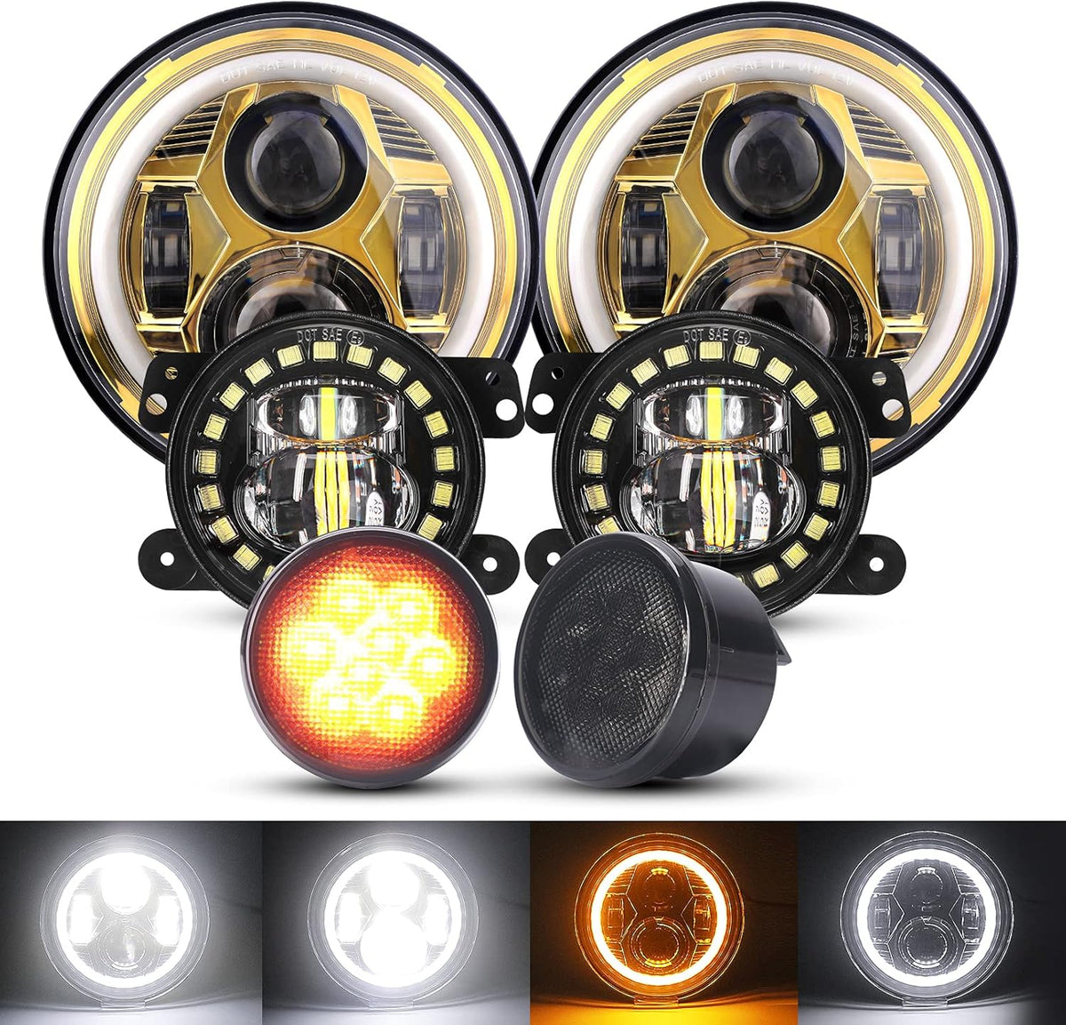 7'' LED Headlights, 4'' LED Fog Lights, Yellow LED Turn Signal Light H928305