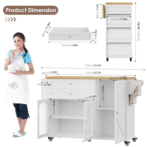 Rolling Kitchen Island with Storage and Drop Leaf Countertop M636451